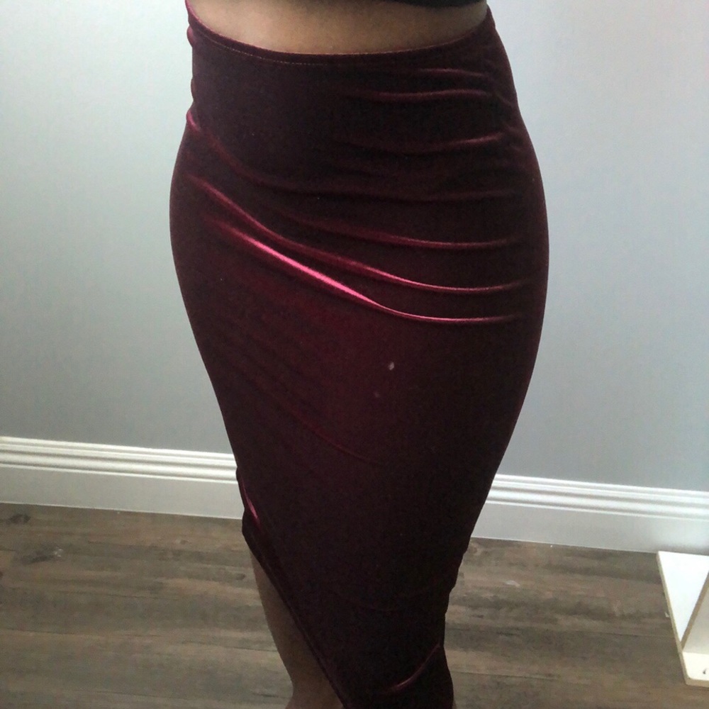 Wine Midi Skirt w/ slit